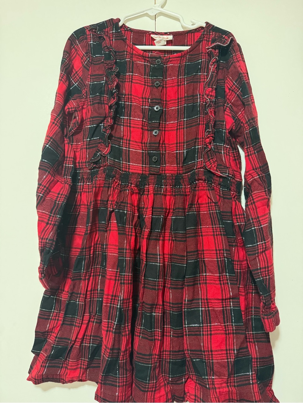 Cat & Jack Red and Black Plaid Ruffle-Front Casual Dress